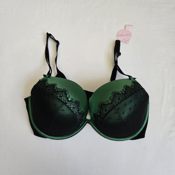 Cacique Other - Cacique Nwt New Plunge Bra Green Black Lace Underwire Size 42DD 42E